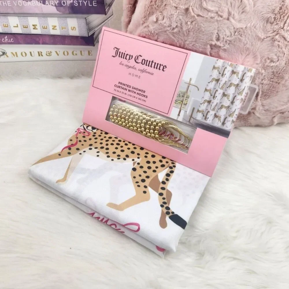 {Juicy Couture} White and Pink {Cheetah} Shower Curtain